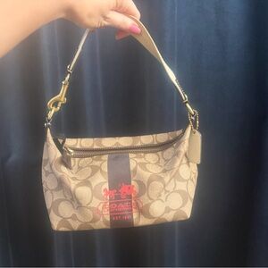 Coach Signature Canvas Y2K Mini Baguette Shoulder Bag Khaki Brown